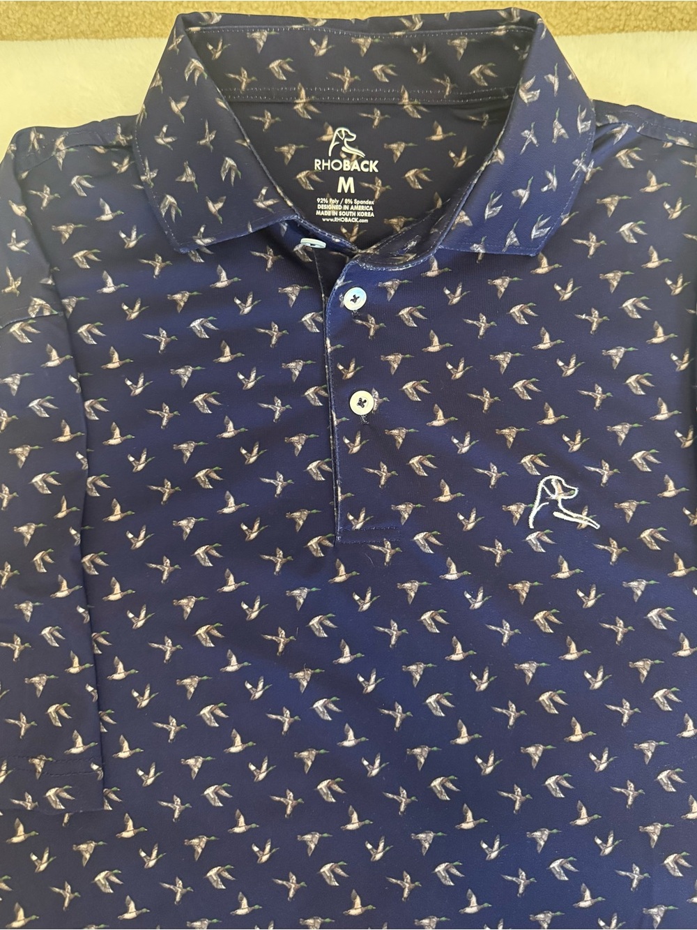 Rhoback LIKE NEW Men’s Polo Navy w/ Ducks Size M